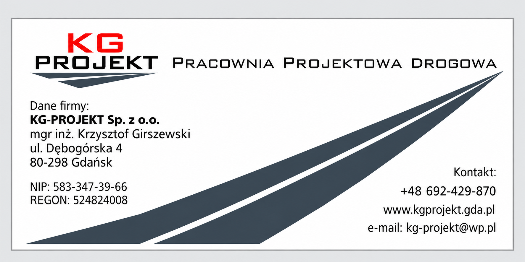 Wizytówka KG-PROJEKT Sp. z o.o.